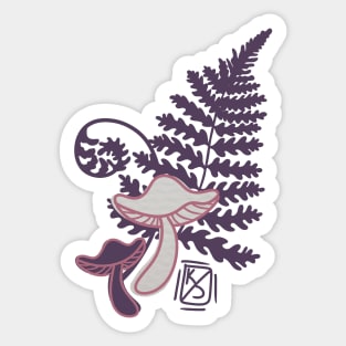 Pink Mushroom and Fern Sticker